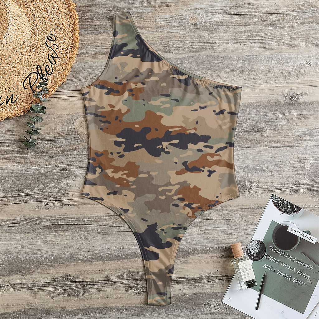 Desert Camouflage Print One Shoulder Bodysuit