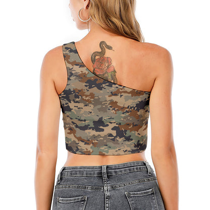 Desert Camouflage Print One Shoulder Crop Top
