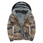 Desert Camouflage Print Sherpa Lined Zip Up Hoodie