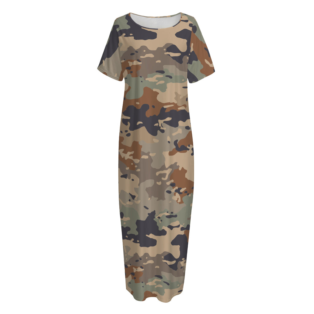 Desert Camouflage Print Short Sleeve Long Nightdress