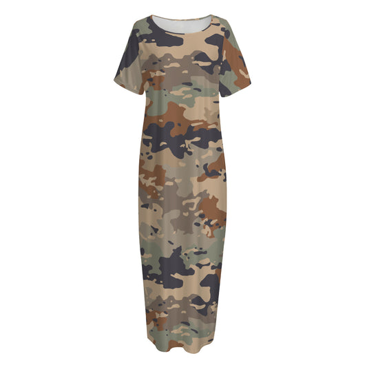 Desert Camouflage Print Short Sleeve Long Nightdress
