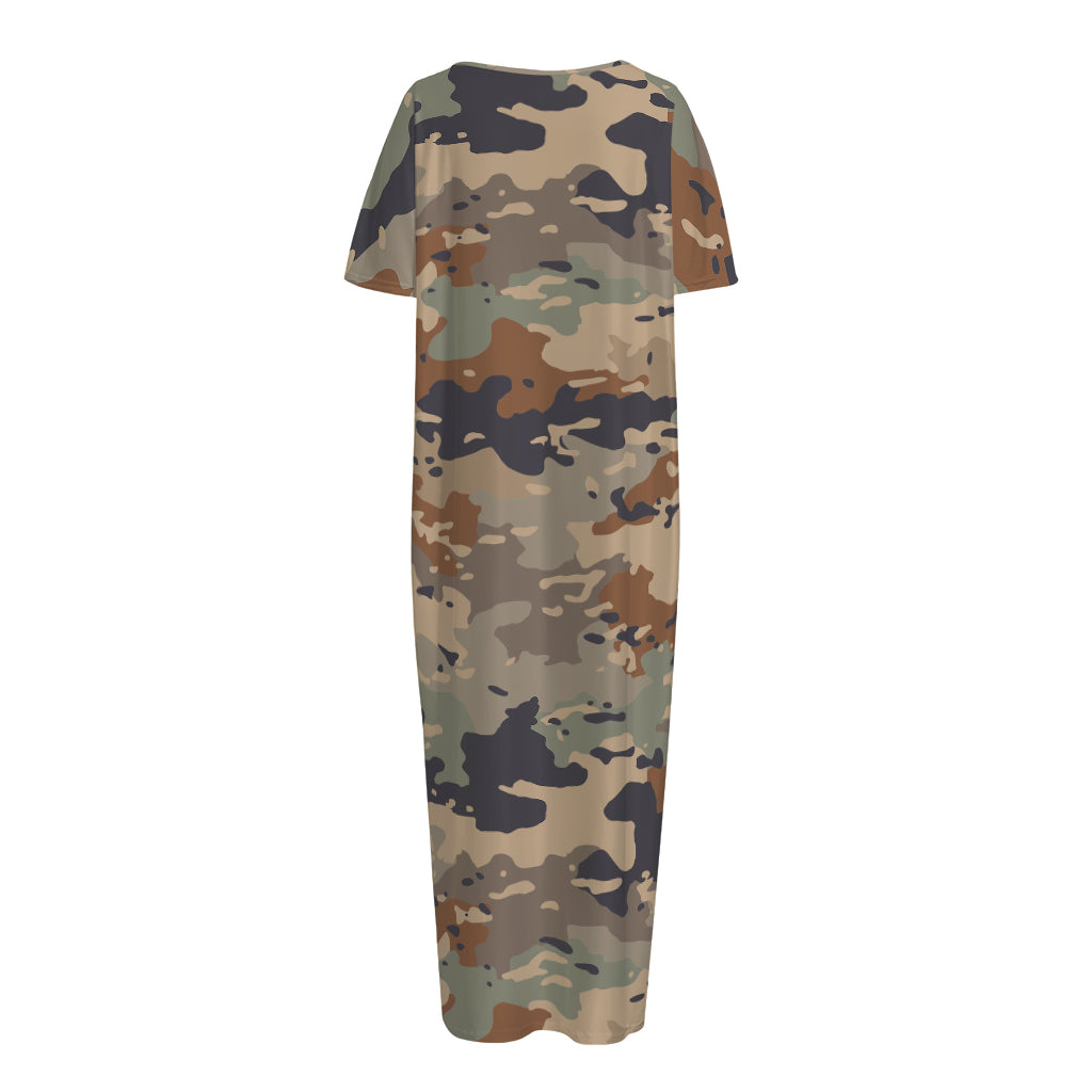 Desert Camouflage Print Short Sleeve Long Nightdress