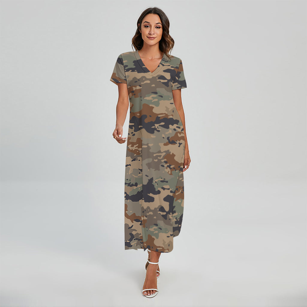 Desert Camouflage Print Short Sleeve Maxi Dress