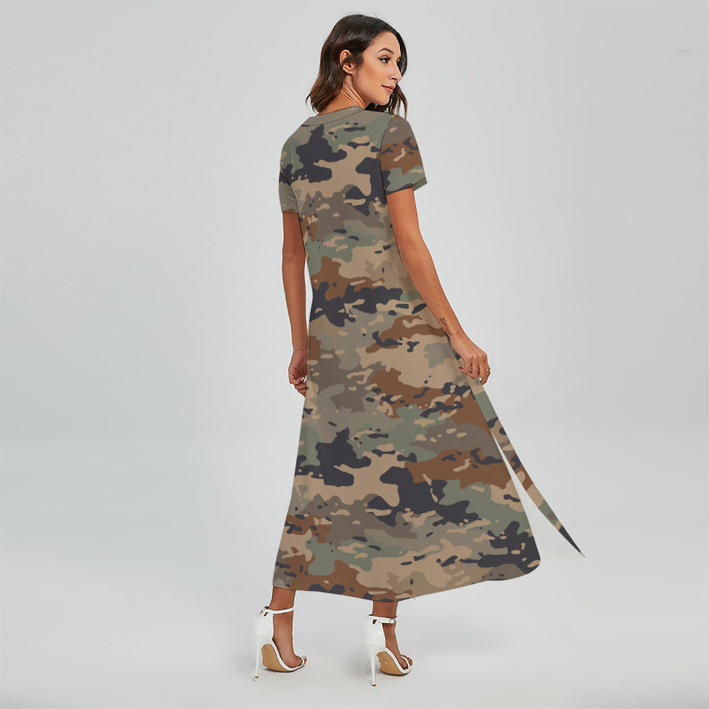 Desert Camouflage Print Short Sleeve Maxi Dress