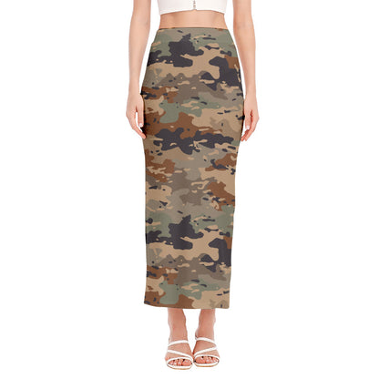 Desert Camouflage Print Side Slit Maxi Skirt