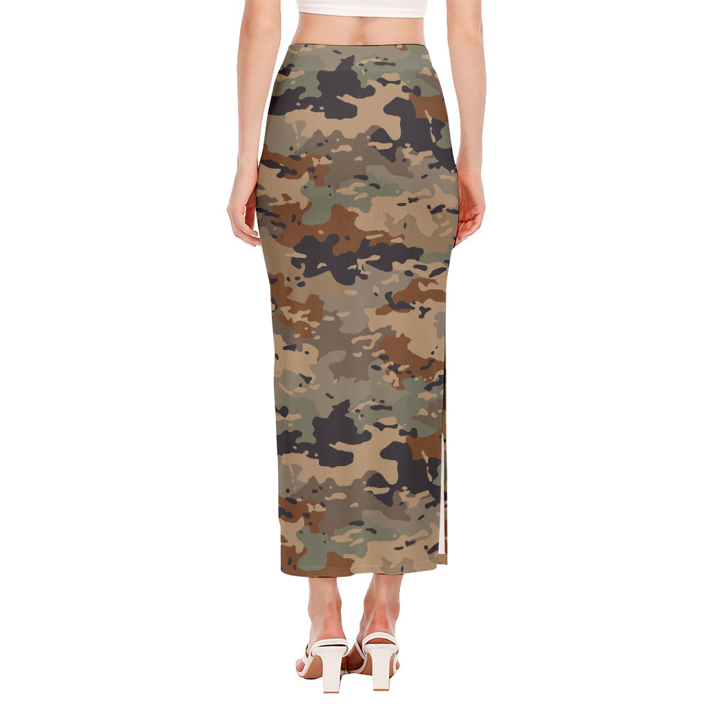 Desert Camouflage Print Side Slit Maxi Skirt