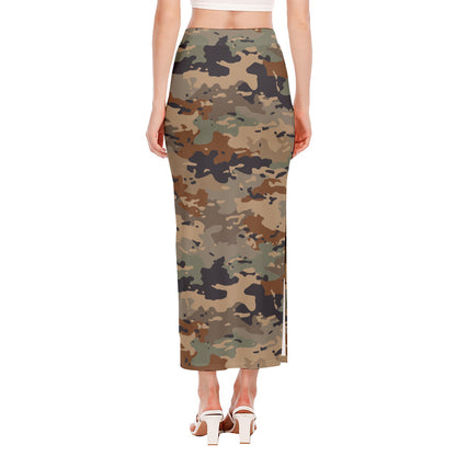 Desert Camouflage Print Side Slit Maxi Skirt