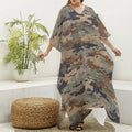 Desert Camouflage Print Silk V-Neck Kaftan Dress
