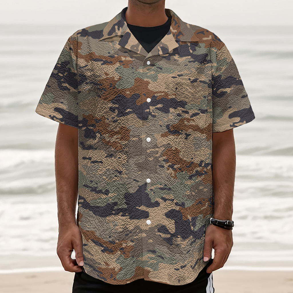 Desert Camouflage Print Textured Short Sleeve Shirt