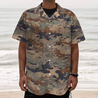 Desert Camouflage Print Textured Short Sleeve Shirt