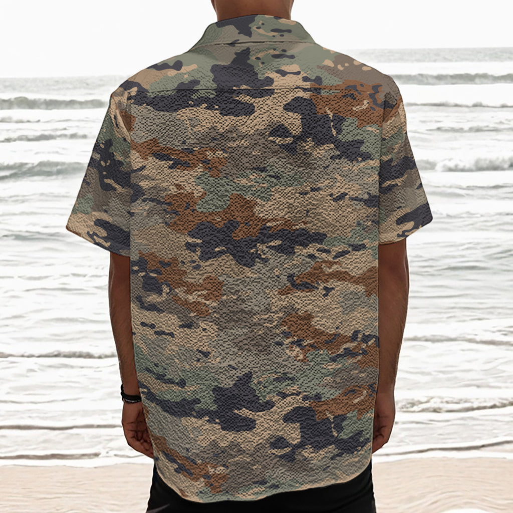 Desert Camouflage Print Textured Short Sleeve Shirt