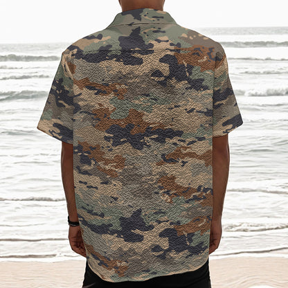 Desert Camouflage Print Textured Short Sleeve Shirt