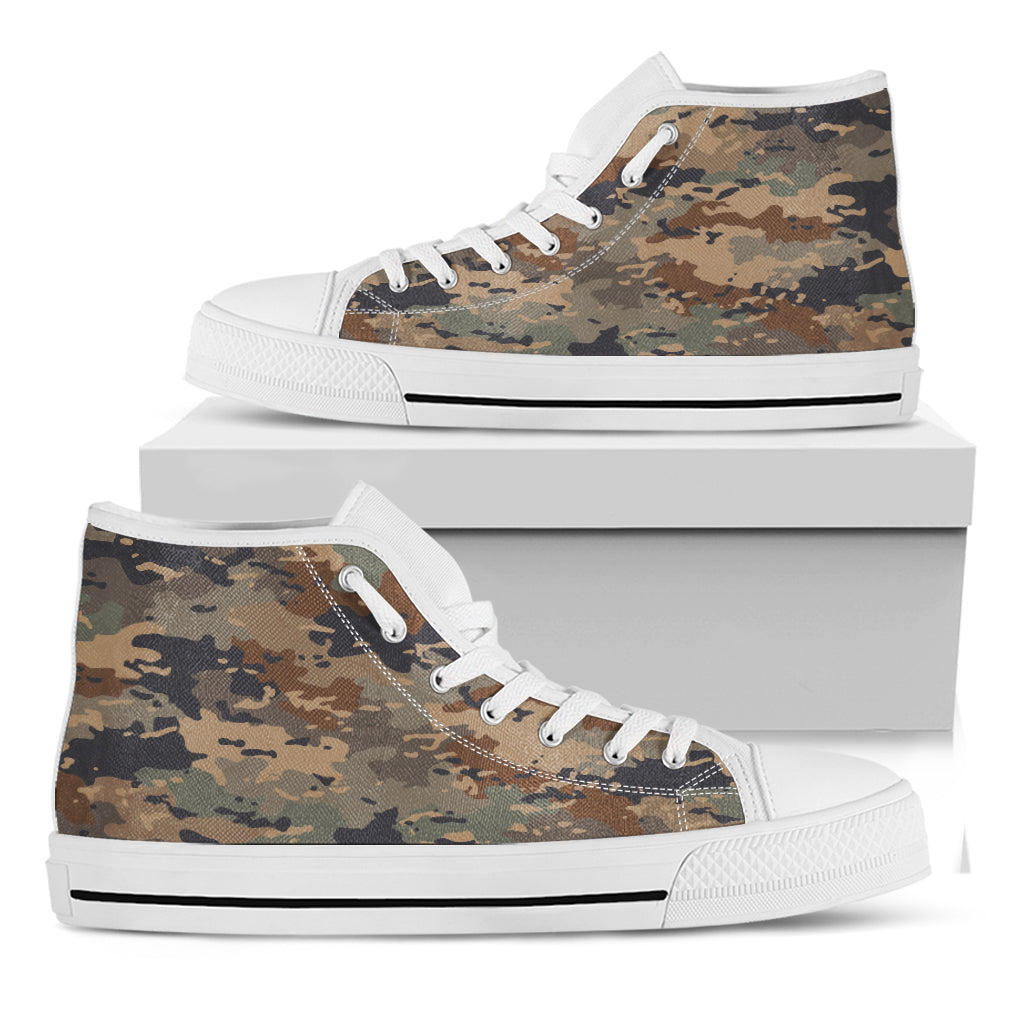 Desert Camouflage Print White High Top Sneakers