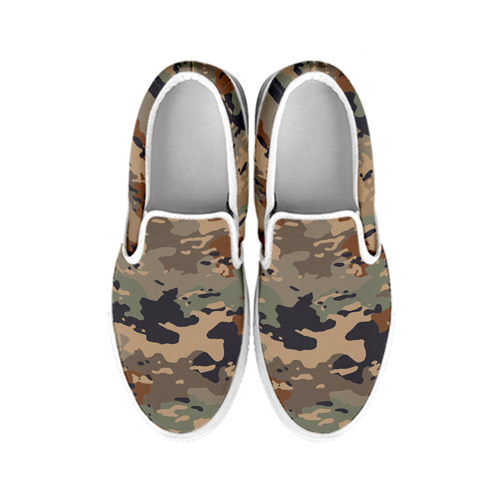 Desert Camouflage Print White Slip On Sneakers
