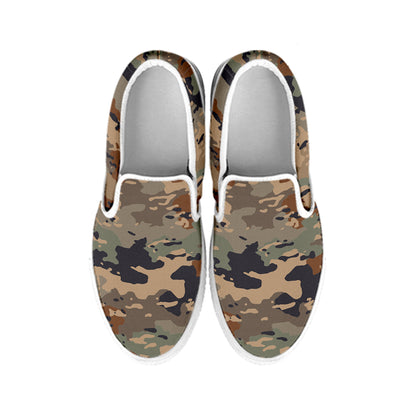 Desert Camouflage Print White Slip On Sneakers