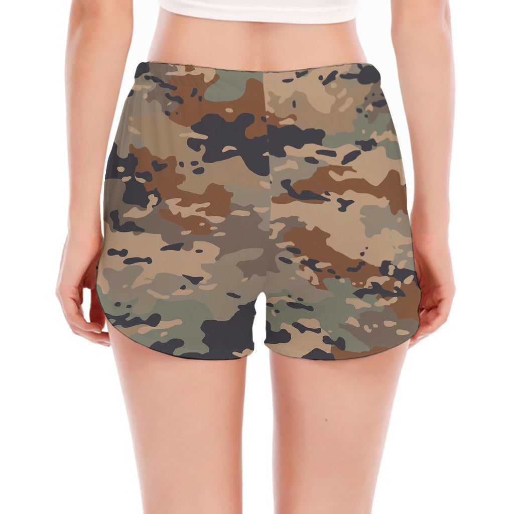 Desert Camouflage Print Women's Split Running Shorts