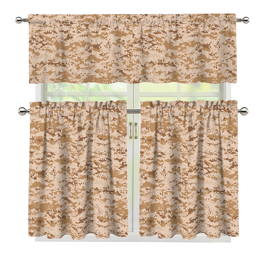 Desert Digital Camo Pattern Print 3 Piece Kitchen Curtains