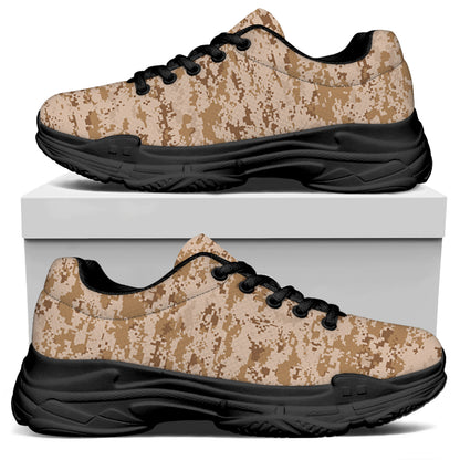 Desert Digital Camo Pattern Print Black Chunky Shoes