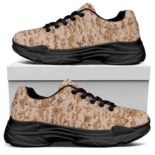 Desert Digital Camo Pattern Print Black Chunky Shoes