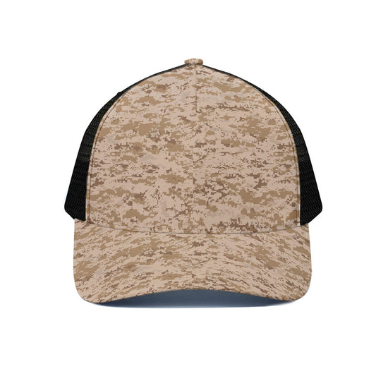 Desert Digital Camo Pattern Print Black Mesh Trucker Cap
