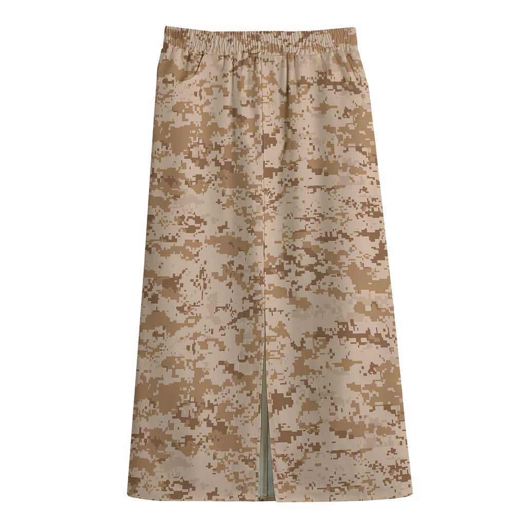 Desert Digital Camo Pattern Print Cotton Front Slit Maxi Skirt