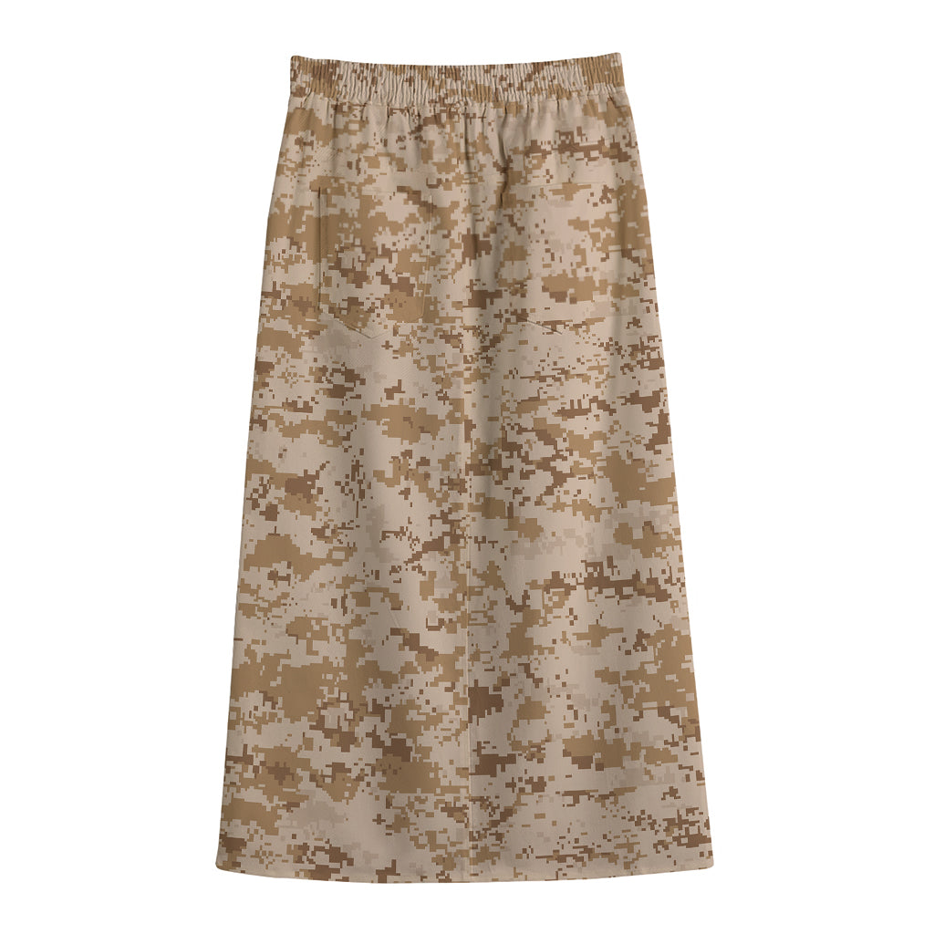 Desert Digital Camo Pattern Print Cotton Front Slit Maxi Skirt