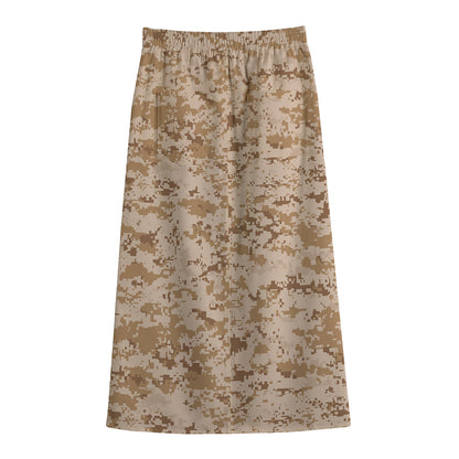 Desert Digital Camo Pattern Print Cotton Front Slit Maxi Skirt