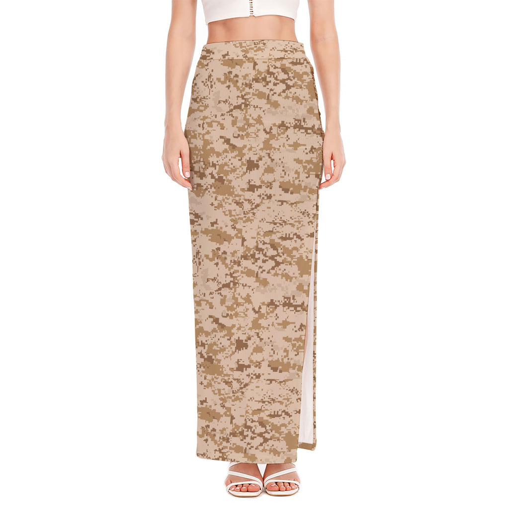 Desert Digital Camo Pattern Print High Slit Maxi Skirt