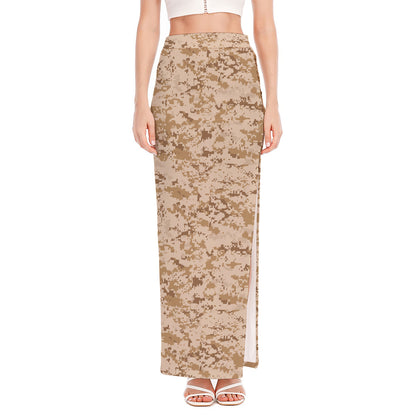 Desert Digital Camo Pattern Print High Slit Maxi Skirt