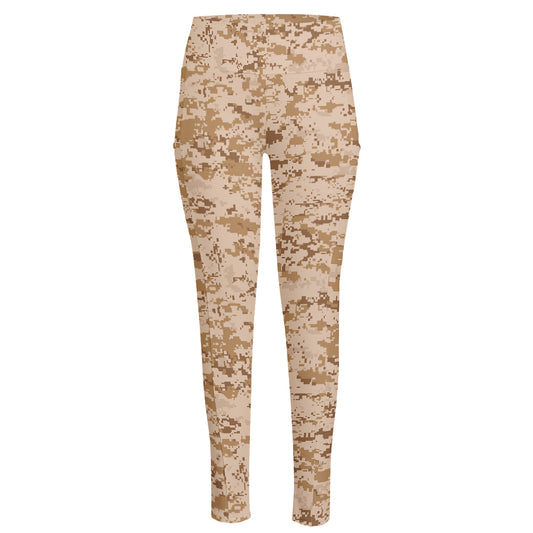 Desert Digital Camo Pattern Print High-Waisted Pocket Leggings