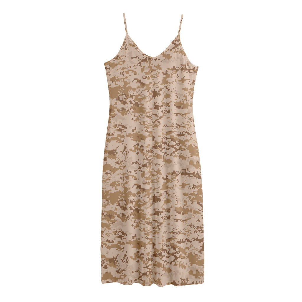 Desert Digital Camo Pattern Print Jersey Midi Cami Dress