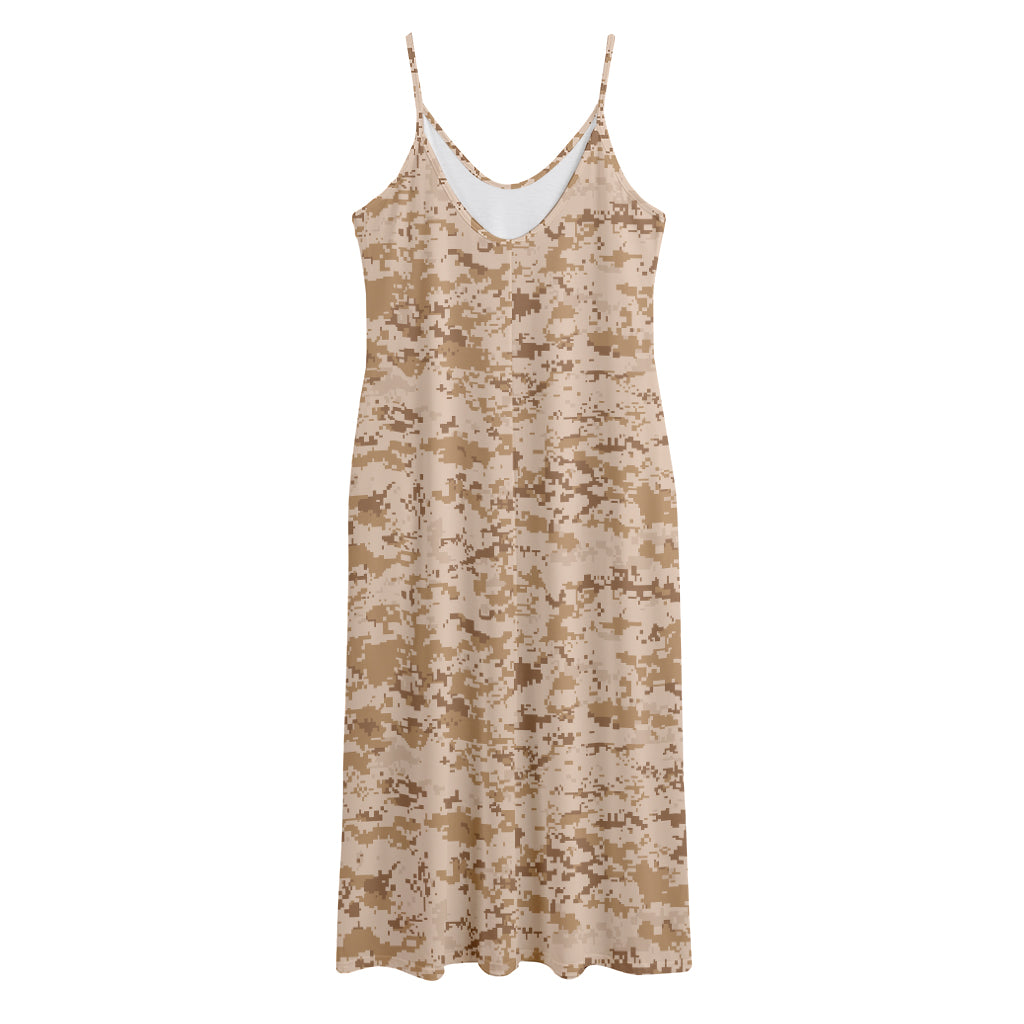 Desert Digital Camo Pattern Print Jersey Midi Cami Dress