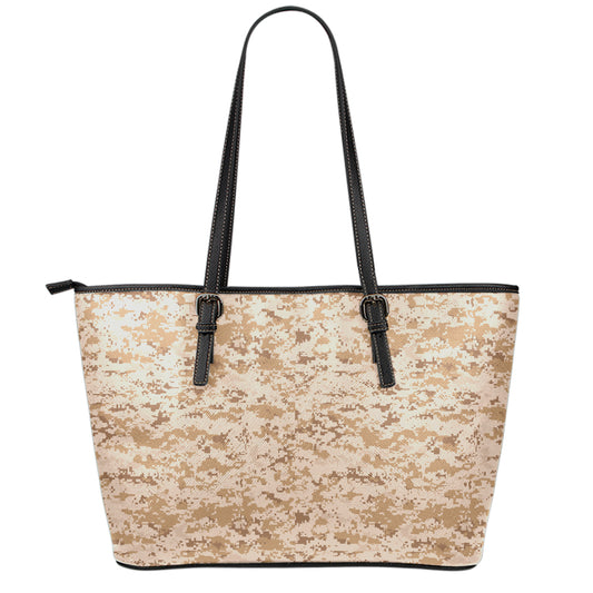 Desert Digital Camo Pattern Print Leather Tote Bag
