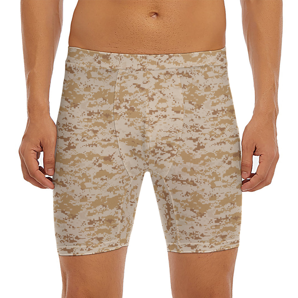 Desert Digital Camo Pattern Print Men's Long Boxer Briefs