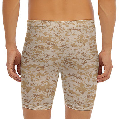 Desert Digital Camo Pattern Print Men's Long Boxer Briefs