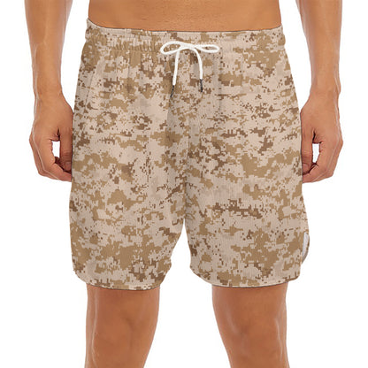 Desert Digital Camo Pattern Print Men's Split Running Shorts