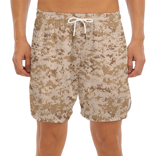 Desert Digital Camo Pattern Print Men's Split Running Shorts