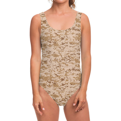 Desert Digital Camo Pattern Print One Piece Swimsuit