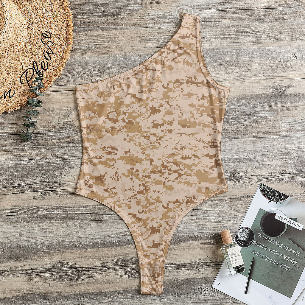 Desert Digital Camo Pattern Print One Shoulder Bodysuit