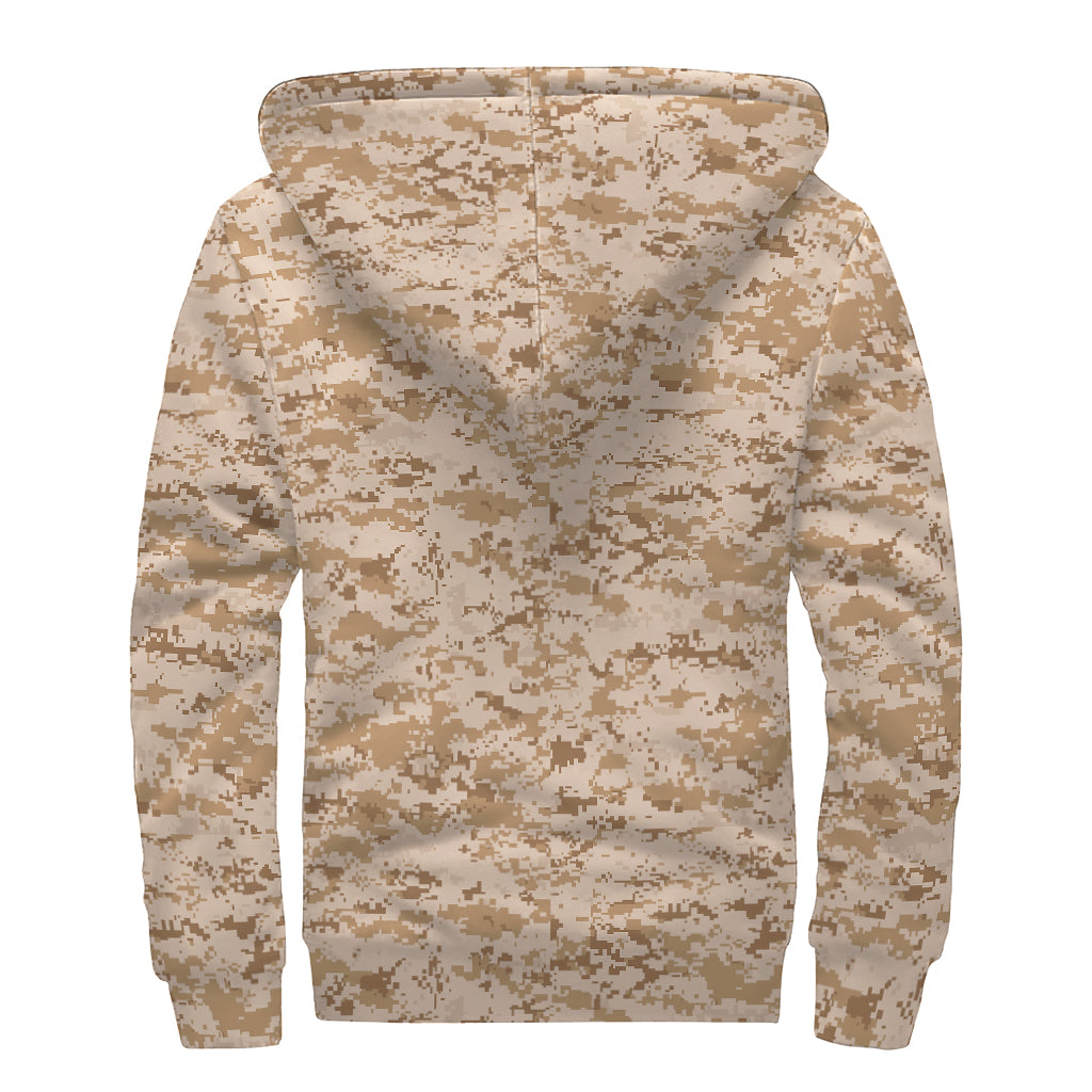 Desert Digital Camo Pattern Print Sherpa Lined Zip Up Hoodie