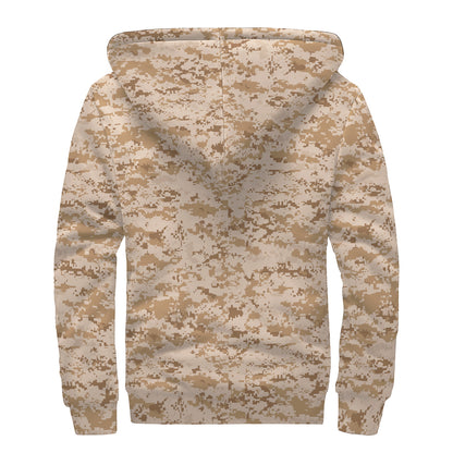 Desert Digital Camo Pattern Print Sherpa Lined Zip Up Hoodie