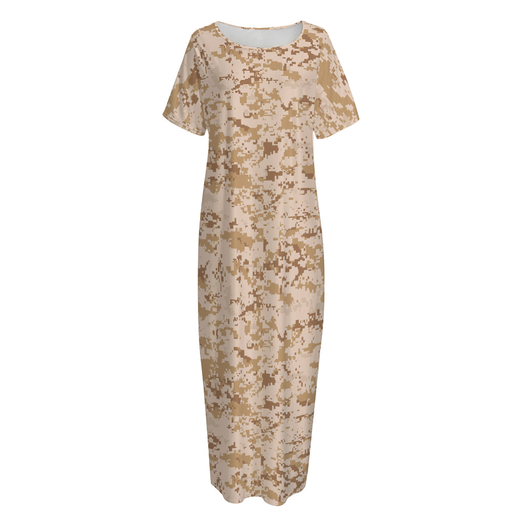 Desert Digital Camo Pattern Print Short Sleeve Long Nightdress