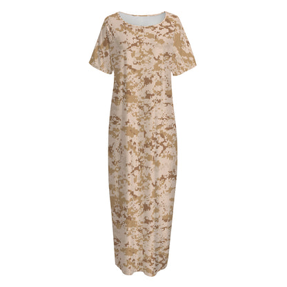 Desert Digital Camo Pattern Print Short Sleeve Long Nightdress