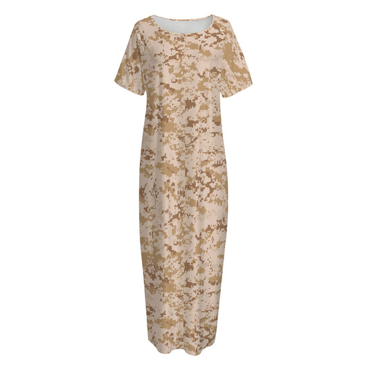 Desert Digital Camo Pattern Print Short Sleeve Long Nightdress