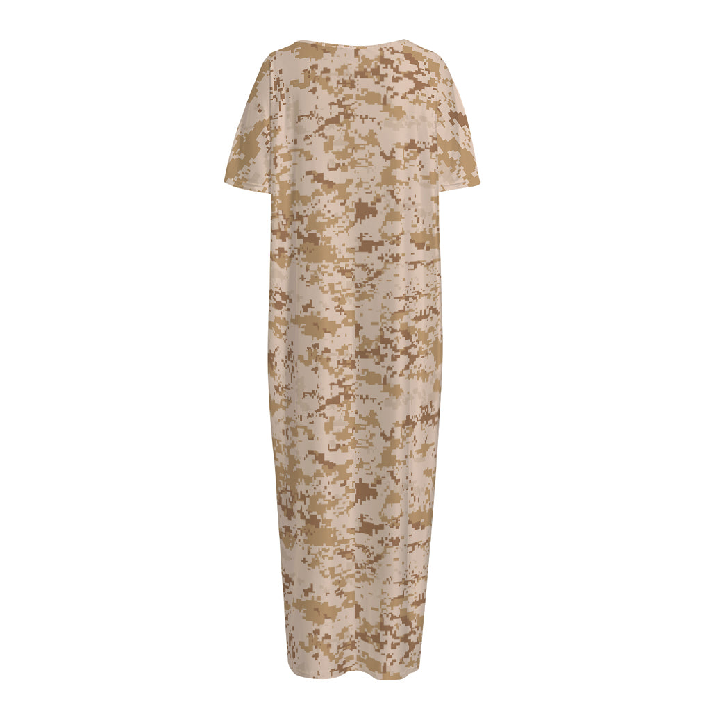 Desert Digital Camo Pattern Print Short Sleeve Long Nightdress