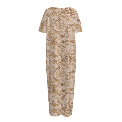 Desert Digital Camo Pattern Print Short Sleeve Long Nightdress