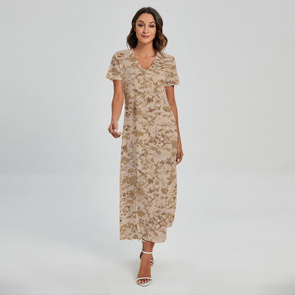 Desert Digital Camo Pattern Print Short Sleeve Maxi Dress