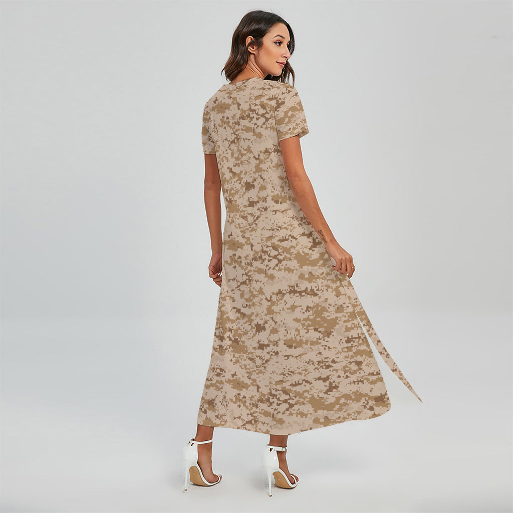 Desert Digital Camo Pattern Print Short Sleeve Maxi Dress