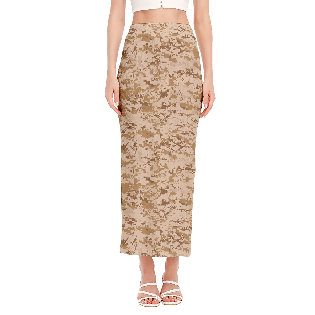 Desert Digital Camo Pattern Print Side Slit Maxi Skirt