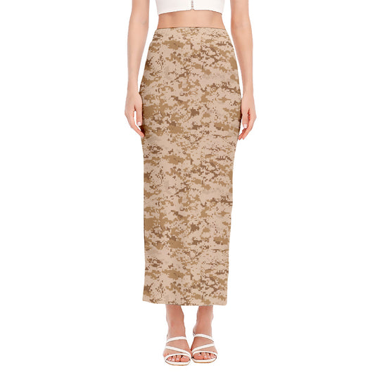 Desert Digital Camo Pattern Print Side Slit Maxi Skirt